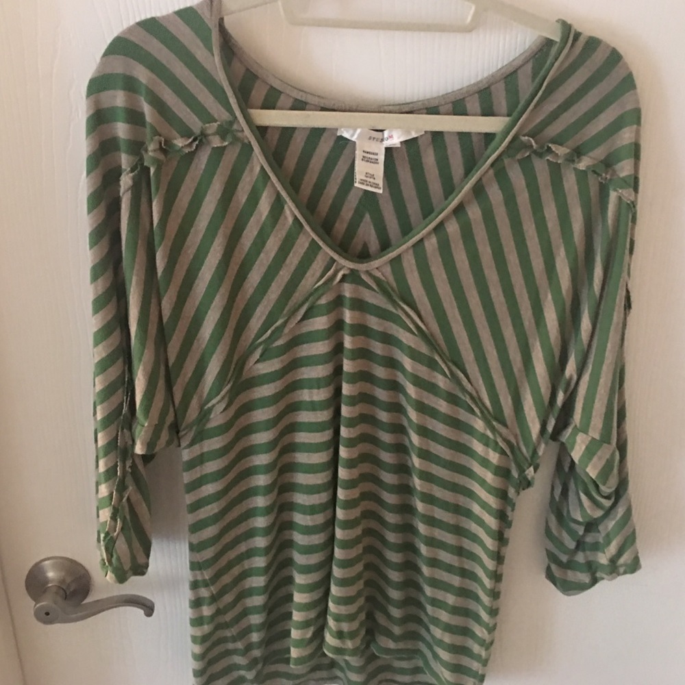 Studio M Green & Khaki Striped Dolman Sleeve Top